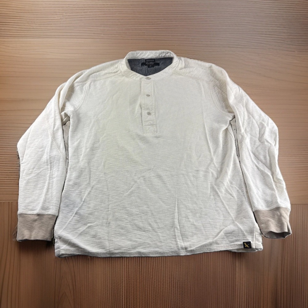Ilaria Urbinati Eddie Bauer Waffle Knit Thermal Henley Men M Beige Shirt Outdoor